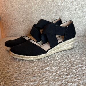 Life Style Black Espadrille Wedge Shoes size 9.5